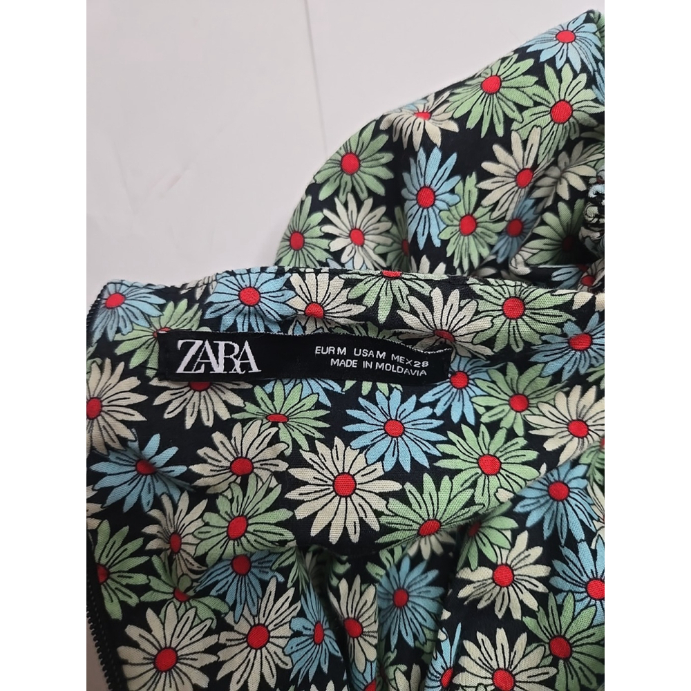 Zara M Poplin Daisy Mini Dress Puff Sleeve Sweetheart Floral Cottagecore - Picture 4 of 8